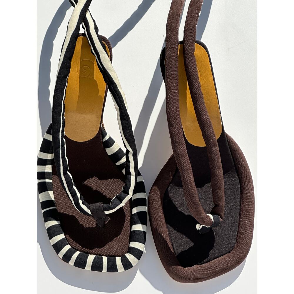 Ugo Paulon 100 Gibbs Thong Sandals Black / Brown Stripe BBW Sz 35 Handmade $550 - Picture 12 of 14